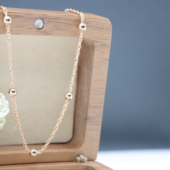 Rose Gold Beaded Chain Necklace with Twist Link – 19.7 Inch Length, XPNL0005 - Picture 3 of 12